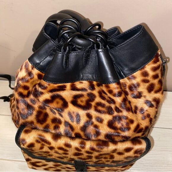 Rag & Bone Grayson Leopard-Print Calf Hair Black Backpack ONE SIZE NWOT - Picture 9 of 16